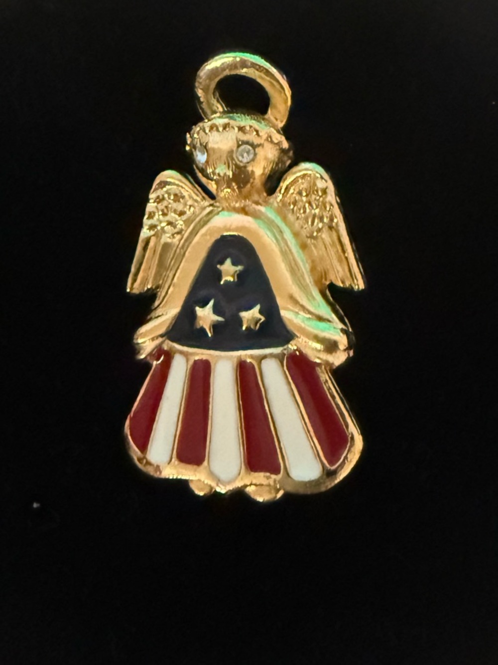 Vintage L. RAZZA Patriotic Angel Brooch Pin Gold Tone Enamel Signed Designer